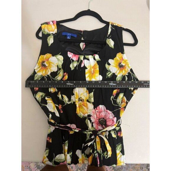 Apt. 9 XL Black Sleeveless Dress Bright Floral Pattern Fit and Flare Lined Belte - Picture 10 of 10